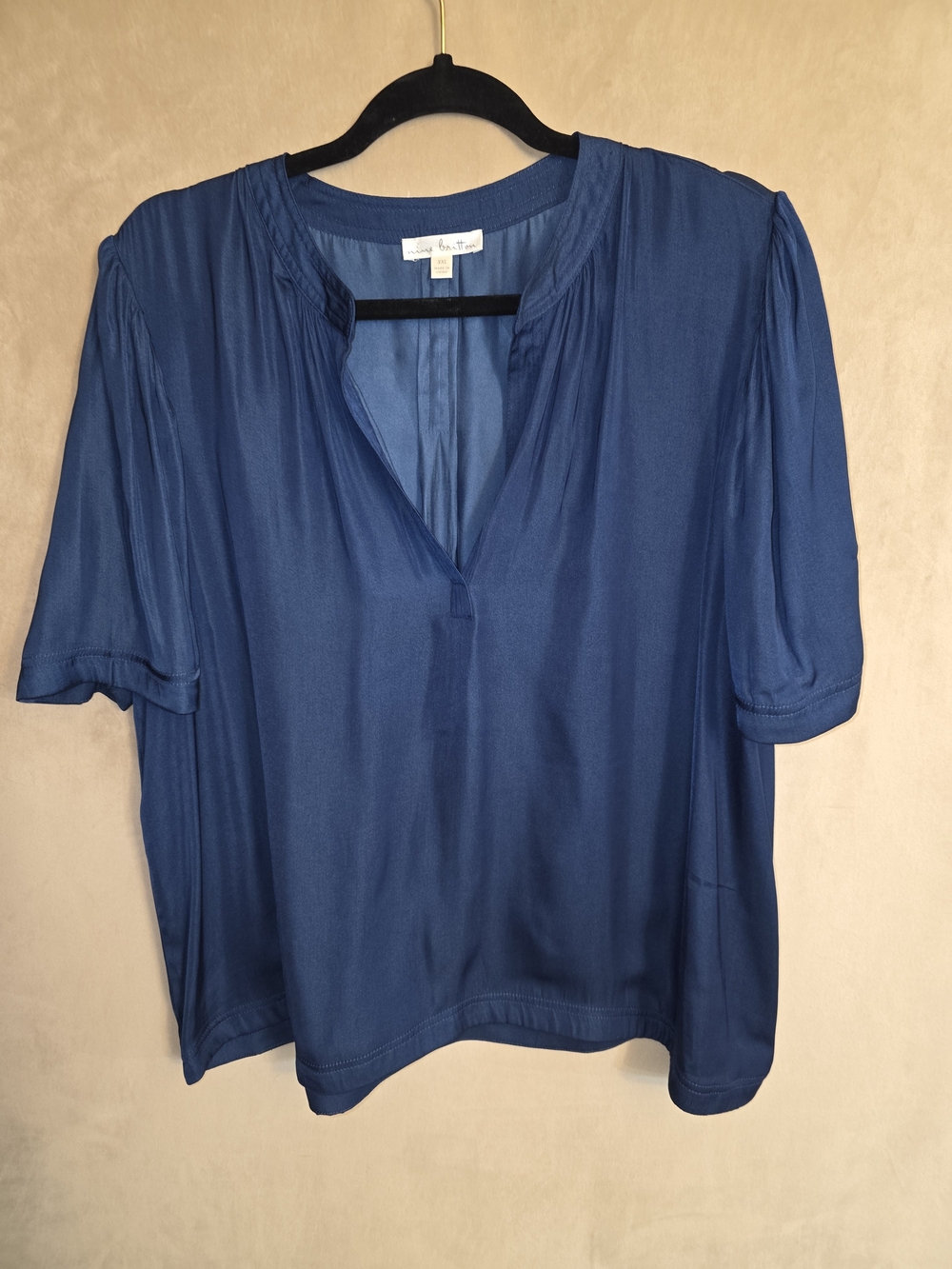 nine britton Deep Blue V-Neck Short Sleeve Blouse